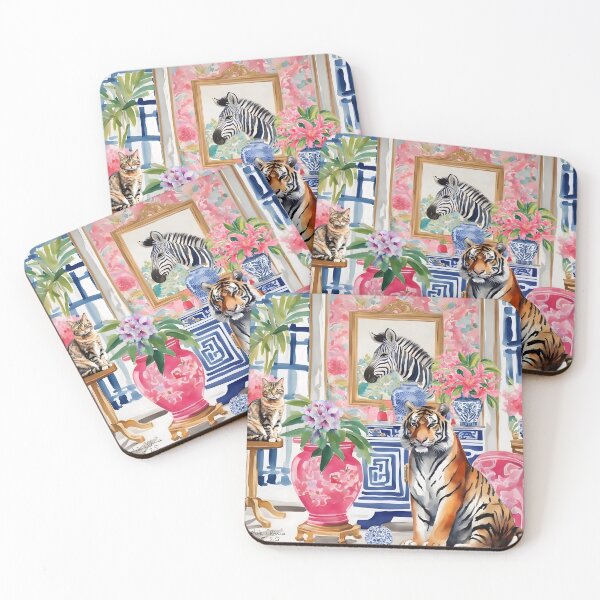 Item preview, Tiger and tabby cat in chinoiserie interior designed and sold by SophieClimaArt.