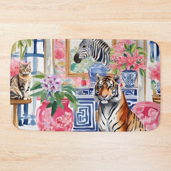 Item preview, Tiger and tabby cat in chinoiserie interior designed and sold by SophieClimaArt.