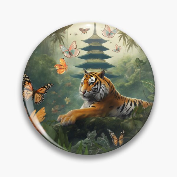 Item preview, Tiger and butterfly, plants, flowers, nature, pagoda, China designed and sold by Sugar Wisdom .