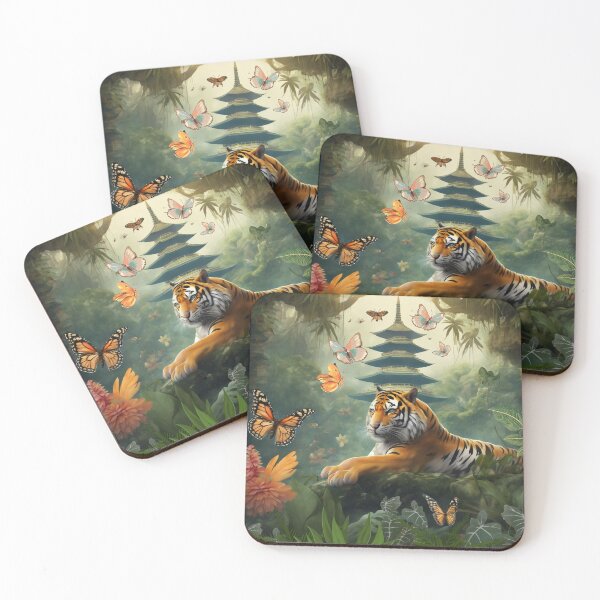 Item preview, Tiger and butterfly, plants, flowers, nature, pagoda, China designed and sold by Sugar Wisdom .