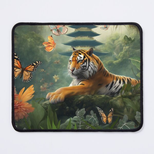 Item preview, Tiger and butterfly, plants, flowers, nature, pagoda, China designed and sold by Sugar Wisdom .