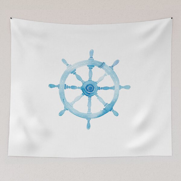 Item preview, Elegant Ship Wheel Watercolor Design in Light Blue for Nautical Decor designed and sold by WishMerge.
