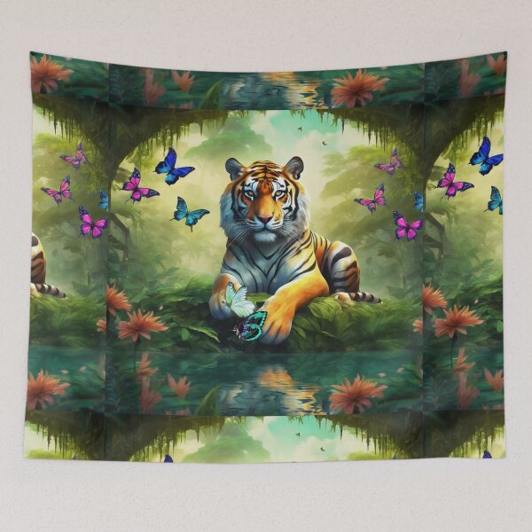 Item preview, Tiger and butterfly, plants, flowers, nature, pagoda, China designed and sold by Sugar Wisdom .