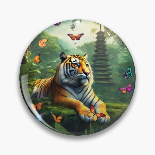 Item preview, Tiger and butterfly, plants, flowers, nature, pagoda, China designed and sold by Sugar Wisdom .