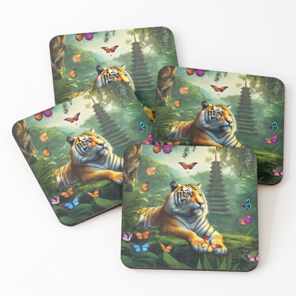 Item preview, Tiger and butterfly, plants, flowers, nature, pagoda, China designed and sold by Sugar Wisdom .
