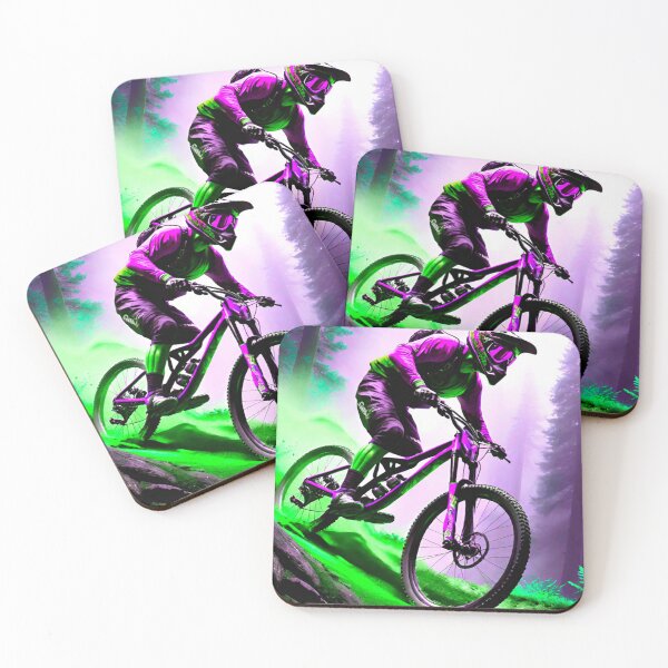 Item preview, Thrill Seeker: MTB Rider in Purple and Green Downhill Dash designed and sold by GrizzlyCollective.