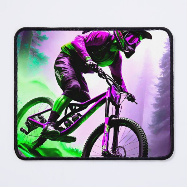 Item preview, Thrill Seeker: MTB Rider in Purple and Green Downhill Dash designed and sold by GrizzlyCollective.