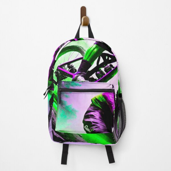 Item preview, Thrill Seeker: MTB Rider in Purple and Green Downhill Dash designed and sold by GrizzlyCollective.