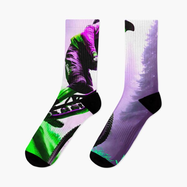 Item preview, Thrill Seeker: MTB Rider in Purple and Green Downhill Dash designed and sold by GrizzlyCollective.