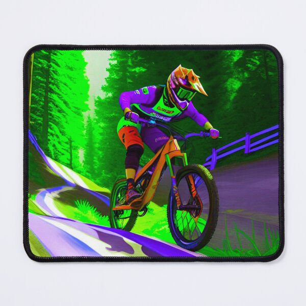 Item preview, Woodland Glide: MTB Rider in Green and Blue Amongst Trees designed and sold by GrizzlyCollective.