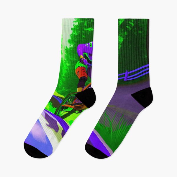 Item preview, Woodland Glide: MTB Rider in Green and Blue Amongst Trees designed and sold by GrizzlyCollective.