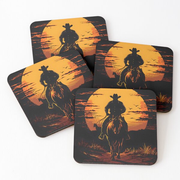 Item preview, Cowboy riding his horse at dawn designed and sold by BasedCanvas.
