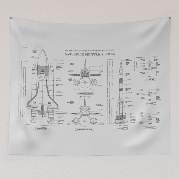 Aperçu de l'œuvre NASA Space Shuttle and Soyuz (White Stencil - No Background) créée et vendue par BGALAXY.