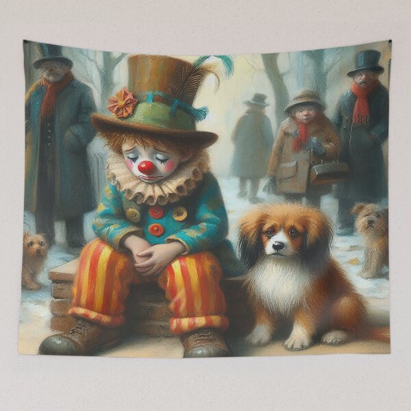 Item preview, Sad Boy Clown with a Dog  - Whimsical Clowns designed and sold by MarinaFila.