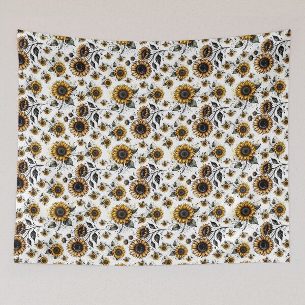 Item preview, A sunflower watercolor illustration with a white background for print on demand, featuring a graphic design style with black hand doodling outline. designed and sold by asbno19.