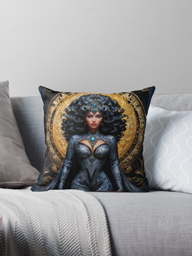 Portrait Of Lady Uona Oopan Beautiful AI Concept Art Portrait by Xzendor7 Decorative Fantasy Portrait Throw Pillow