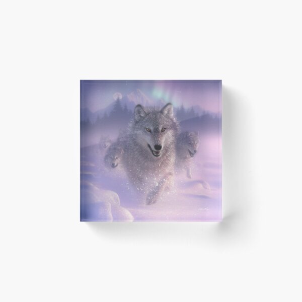 Wolf Pack Running Wolves "Northern Lights" Acrylic Block