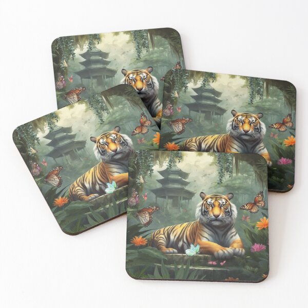 Item preview, Tiger and butterfly, plants, flowers, nature, pagoda, China designed and sold by Sugar Wisdom .