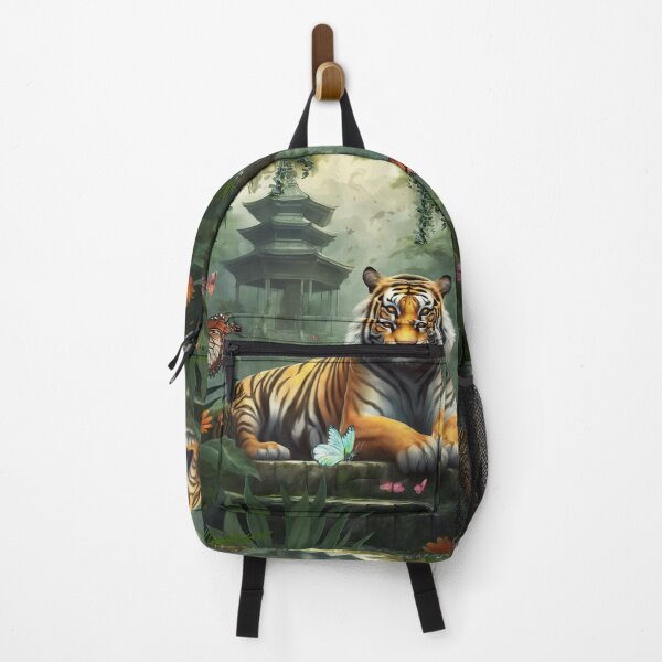 Item preview, Tiger and butterfly, plants, flowers, nature, pagoda, China designed and sold by Sugar Wisdom .