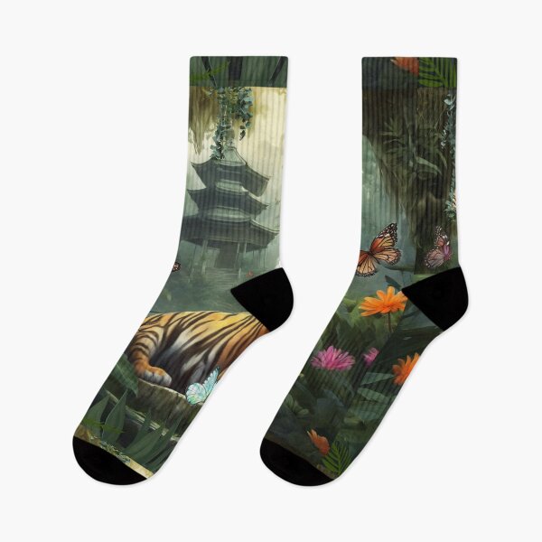 Item preview, Tiger and butterfly, plants, flowers, nature, pagoda, China designed and sold by Sugar Wisdom .