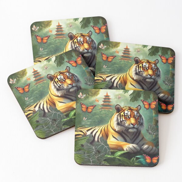 Item preview, Tiger and butterfly, plants, flowers, nature, pagoda, China designed and sold by Sugar Wisdom .