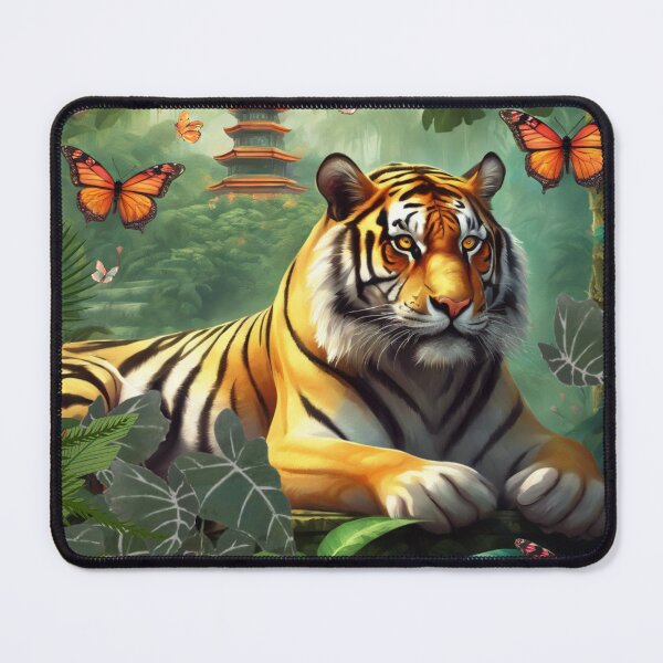 Item preview, Tiger and butterfly, plants, flowers, nature, pagoda, China designed and sold by Sugar Wisdom .