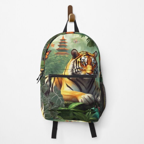 Item preview, Tiger and butterfly, plants, flowers, nature, pagoda, China designed and sold by Sugar Wisdom .