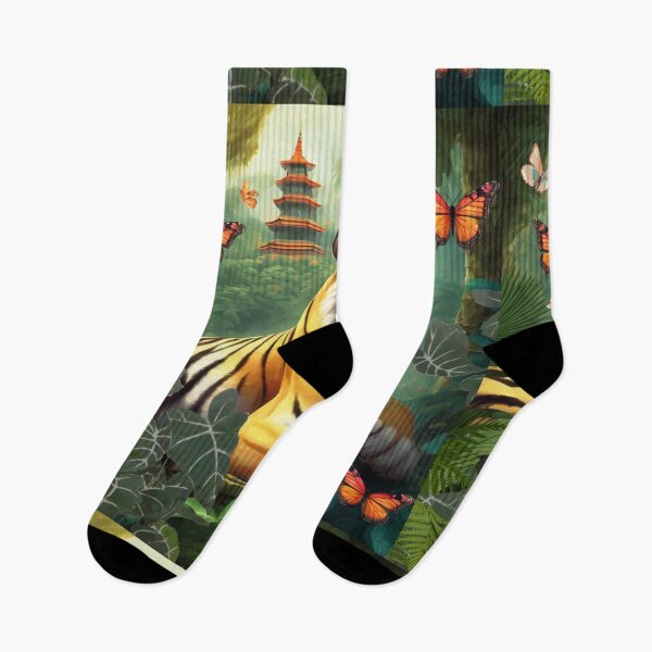 Item preview, Tiger and butterfly, plants, flowers, nature, pagoda, China designed and sold by Sugar Wisdom .