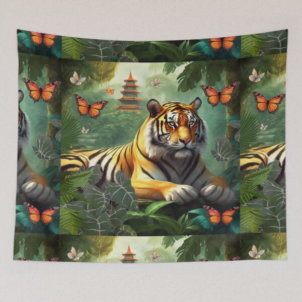 Item preview, Tiger and butterfly, plants, flowers, nature, pagoda, China designed and sold by Sugar Wisdom .