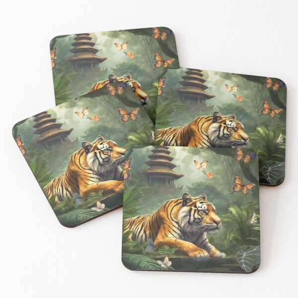 Item preview, Tiger and butterfly, plants, flowers, nature, pagoda, China designed and sold by Sugar Wisdom .