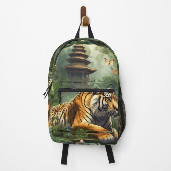 Item preview, Tiger and butterfly, plants, flowers, nature, pagoda, China designed and sold by Sugar Wisdom .