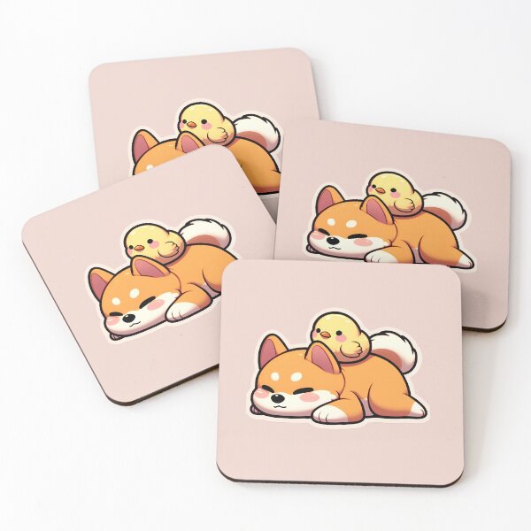 Item preview, Kawaii shiba inu sleeping and chick designed and sold by Cloudlilyart.