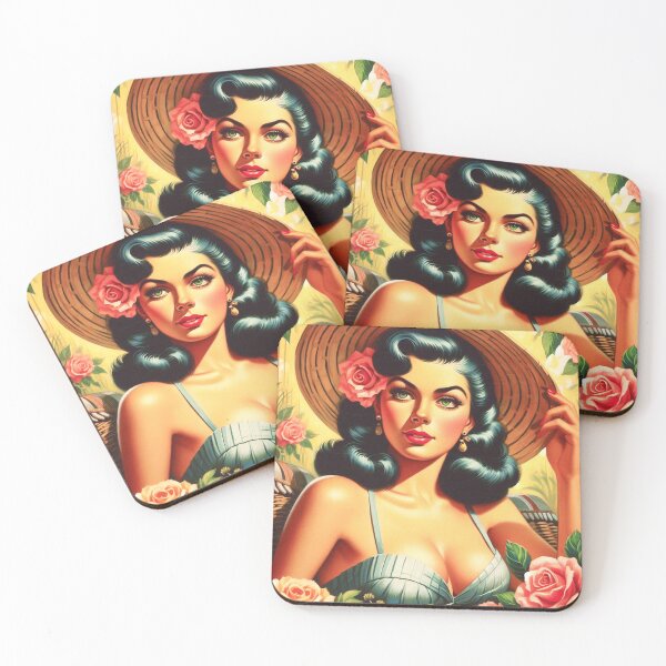 Item preview, Cute Vintage Pin-up Floral Painting designed and sold by PulpVintage.