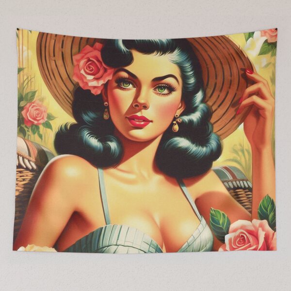 Item preview, Cute Vintage Pin-up Floral Painting designed and sold by PulpVintage.