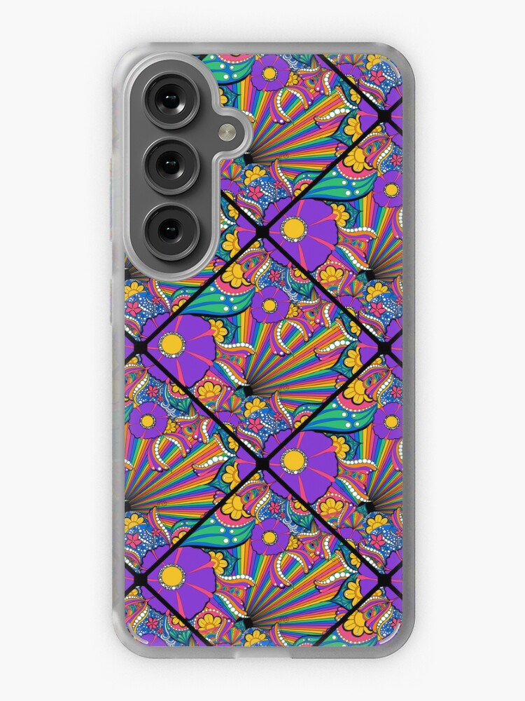 Samsung Galaxy Phone Case, French Country Florals Tangle Psychedelic Rainbow Diamond Tile designed and sold by Triplicate Limited