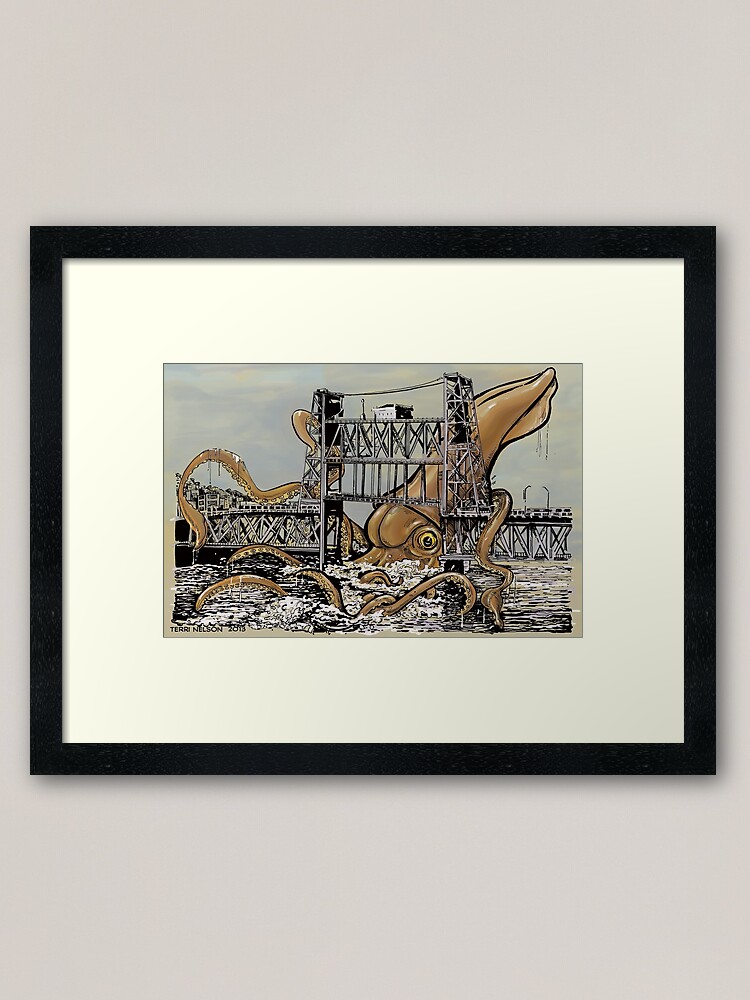Alternate view of Kraken vs. The Steel Bridge Framed Art Print