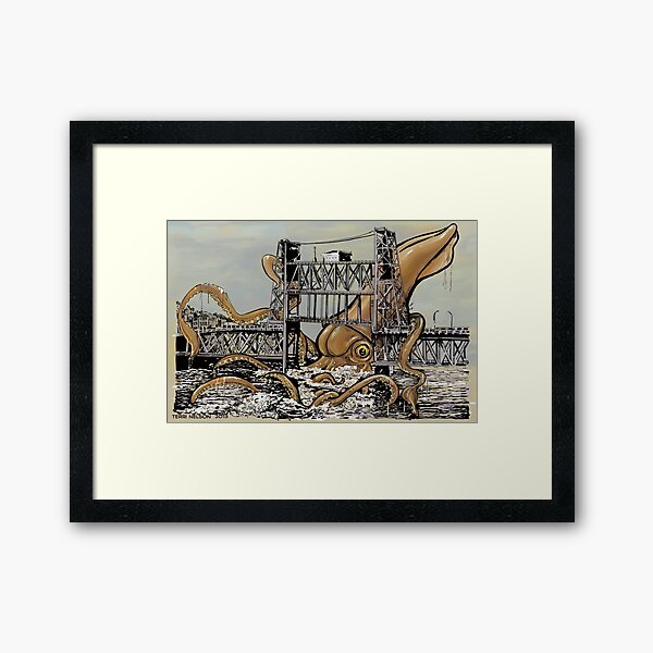 Kraken vs. The Steel Bridge Framed Art Print