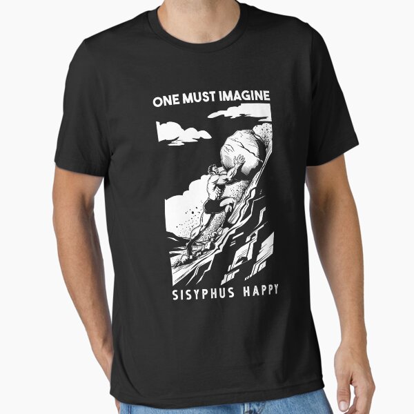 Item preview, One must imagine sisyphus happy (white ink) designed and sold by deathanarchy.