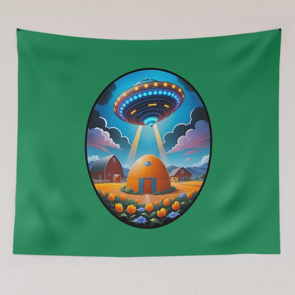 Item preview, Blue UFO Above A Farm designed and sold by TheArtOfPat.