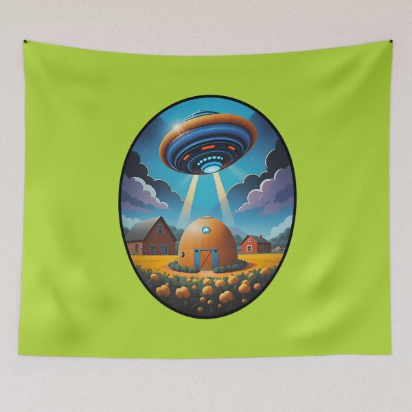 Item preview, Blue UFO Above A Farm designed and sold by TheArtOfPat.