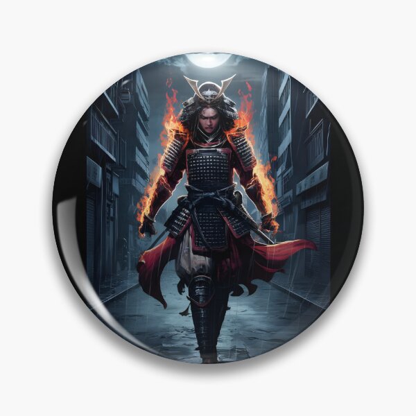 Item preview, Flaming Samurai Woman Under the Moon - Urban Fantasy Art designed and sold by TestCey.