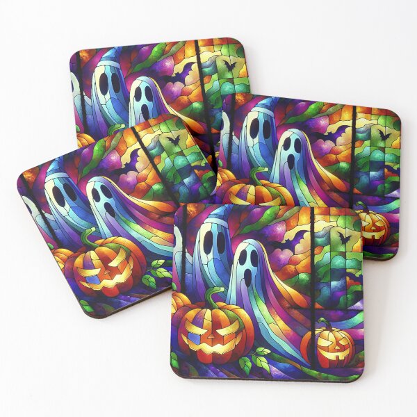 Item preview, Stained Glass Ghosts with Jack-o-Lanterns  designed and sold by foilhat.