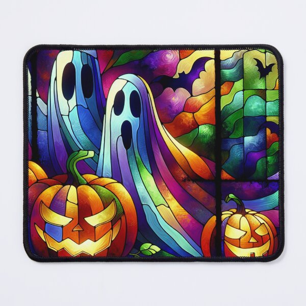 Item preview, Stained Glass Ghosts with Jack-o-Lanterns designed and sold by foilhat.