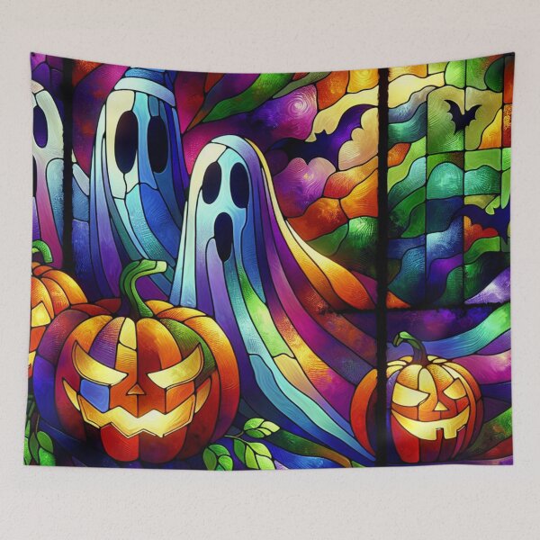 Item preview, Stained Glass Ghosts with Jack-o-Lanterns  designed and sold by foilhat.