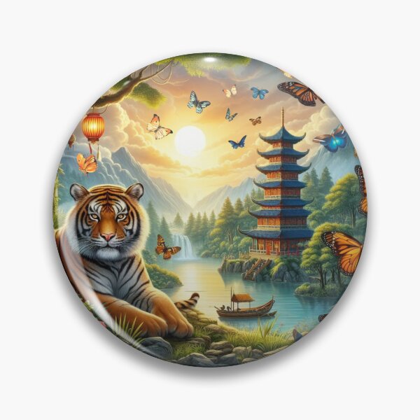 Item preview, Tiger and butterfly, plants, flowers, nature, pagoda, China designed and sold by Sugar Wisdom .