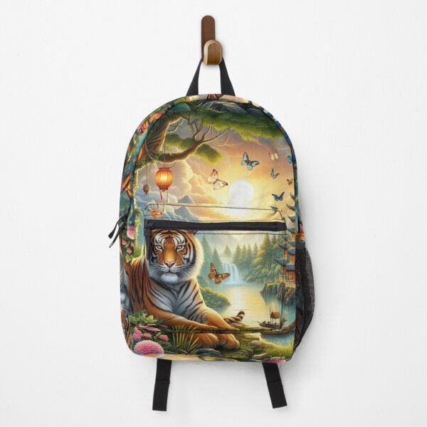 Item preview, Tiger and butterfly, plants, flowers, nature, pagoda, China designed and sold by Sugar Wisdom .