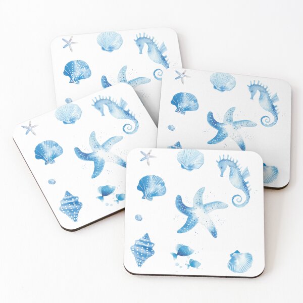 Item preview, Delightful Light Blue Starfish and Seahorse Watercolor Pattern for Coastal Decor designed and sold by WishMerge.