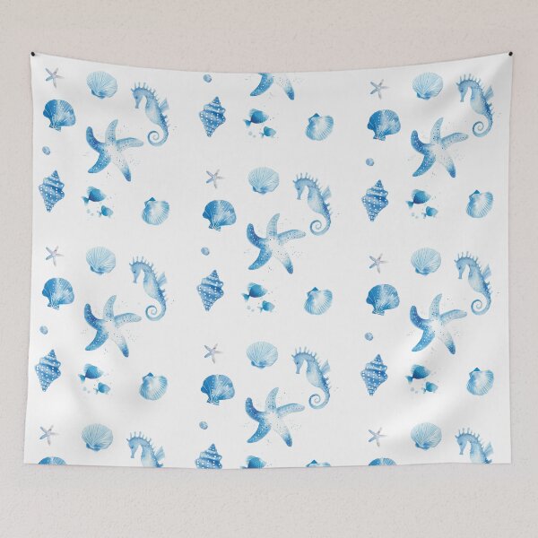 Item preview, Delightful Light Blue Starfish and Seahorse Watercolor Pattern for Coastal Decor designed and sold by WishMerge.