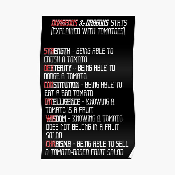"D&D Stats w/ Tomatoes" Poster for Sale by LoonyMoonyProds Redbubble