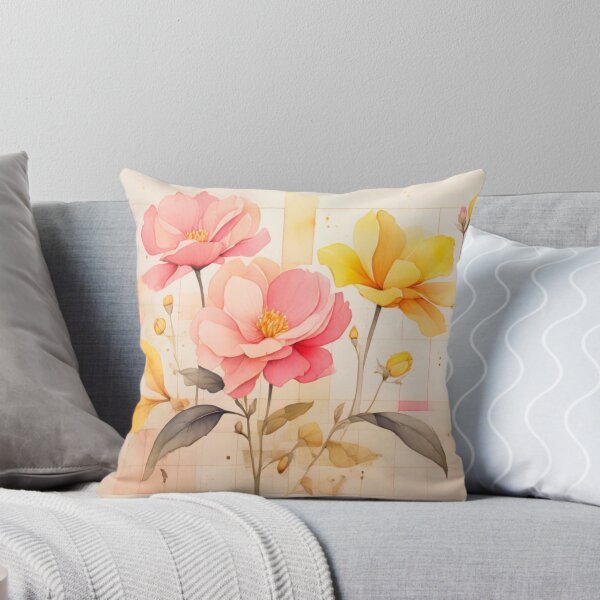 Item preview, Pink and Yellow roses on a cream background  designed and sold by Flowersonstuff.